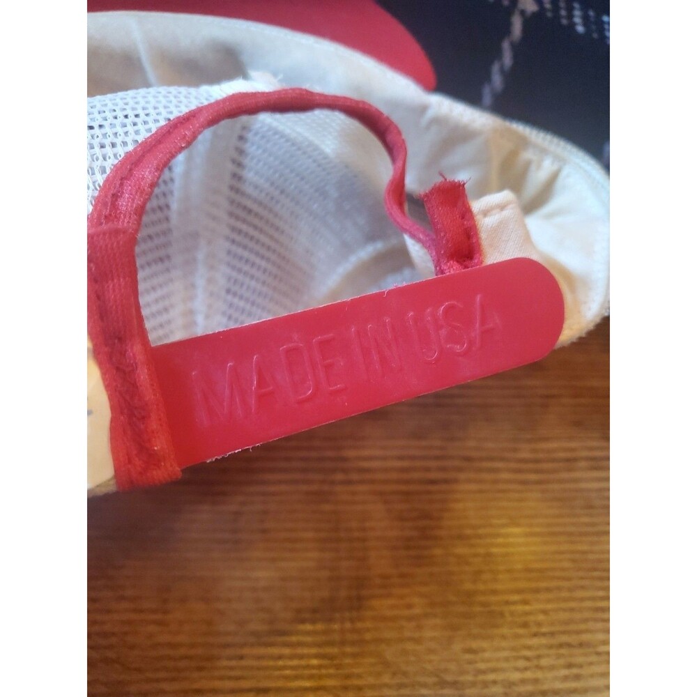 Vtg 3 Stripe Red White Blue Mesh Snapback Trucker Hat Made USA Bellefonte Bicen. - Picture 9 of 10
